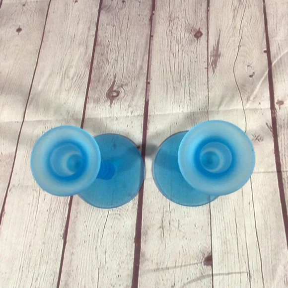 Vintage Tiffin Glass Blue Spiral Swirl Taper Candle Holder Pair Made in the USA - Picture 3 of 5